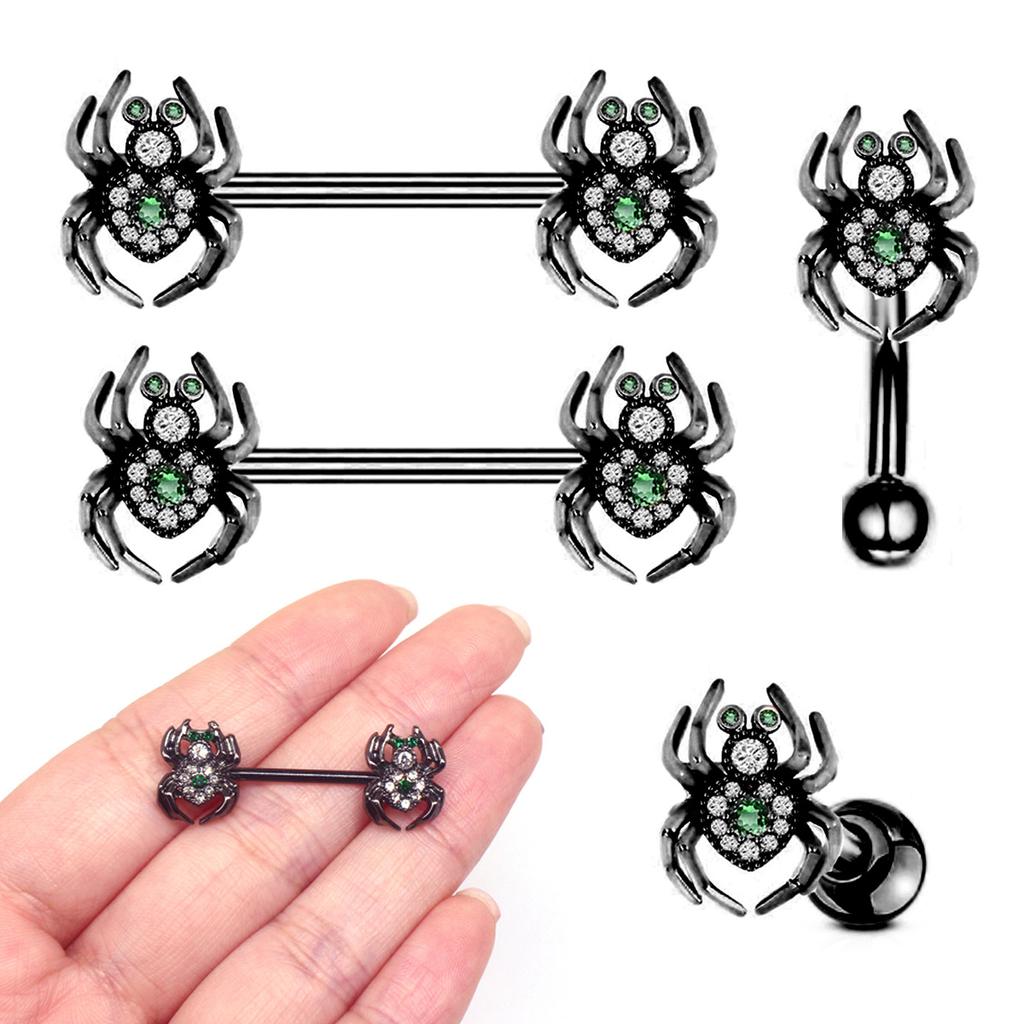 Черный паук, ювелирные изделия для пирсинга сосков, кольцо для сосков, штанга, украшения для пирсинга, серьги-гвоздики для ушей, шпильки для бровей