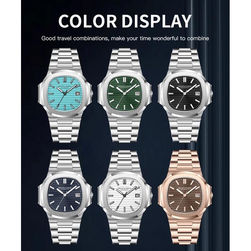 Specht & Söhne 40MM Кубический 5711 Мужские Часы Механические Часы Розовое Золото Нержавеющая Сталь Сапфировое Стекло 50М Водонепроницаемые
