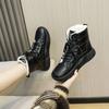 Fashion With Laces White Chunky Shoes for Woman Black Platform Lace-up Women's Snow Boots Leather 39 Comfrtable Winter 2024 Demi-season