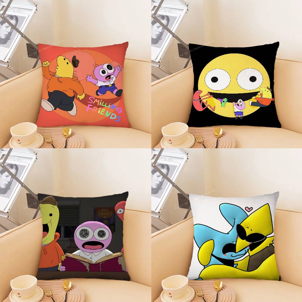 pc Anime SSmiling FFriends Pillow Case Fashion Square Pillowcase Bedroom Sofa Room Ins Decoration Leisure