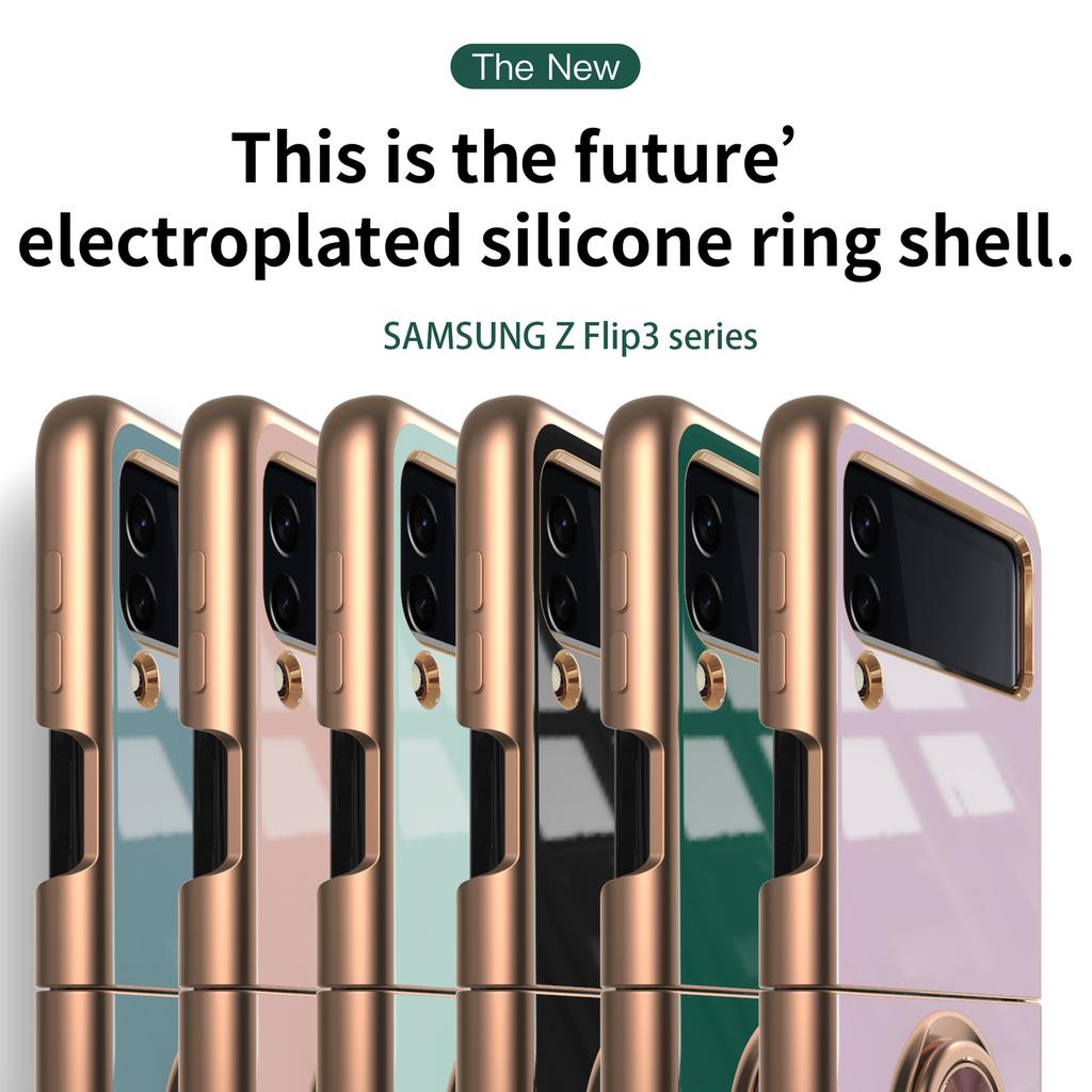 Применимо к раскладному телефону Samsung Z Flip3, чехол для мобильного телефона, держатель с кольцом-пряжкой, автомобильный защитный чехол с магнитной присоской, гальваническое покрытие, новая модель.