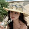 French bow flower flat top straw hat women's summer seaside beach vacation big brim sunshade sun hat