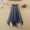 DX~~ New Irregular Skirt Women's New High Waist and Slim Double-color Gauze Skirt In Spring Long Gauze Skirt