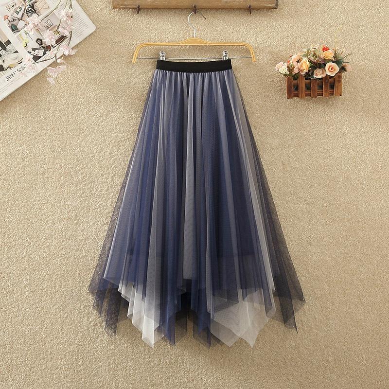 DX~~ New Irregular Skirt Women's New High Waist and Slim Double-color Gauze Skirt In Spring Long Gauze Skirt