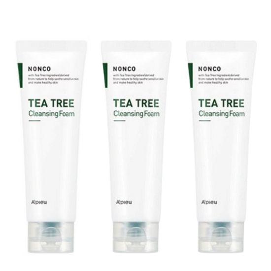 A'pieu NanCo Tea Tree Cleansing Foam – Acne & Sebum Control Face Wash 130ml (Set of 3)