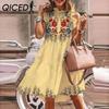QICED Women Floral Print Dress Loose Streetwear Knee Length Sleeveless Ruffle Party Dress S-3XL
