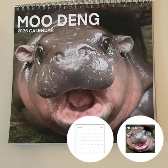 Moo Deng Calendar 2026 Pygmy Hippo Wall Calendar Monthly Planner Hanging Hippopotamus Calendar Gift for Hippo Lovers