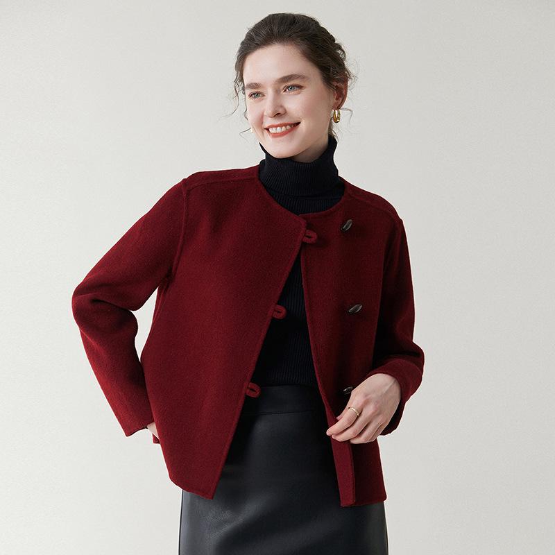 Women's High-End Wool Tweed Coat - Autumn/Winter 2025, Double-Faced and Loose Fit with a Round Neck In Little Fragrance Style