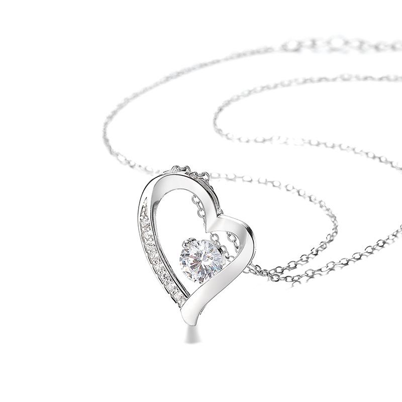 S925 Silver Heart Zircon Necklace, Classic Heart-Shaped Pendant, Sterling Silver Clavicle Chain