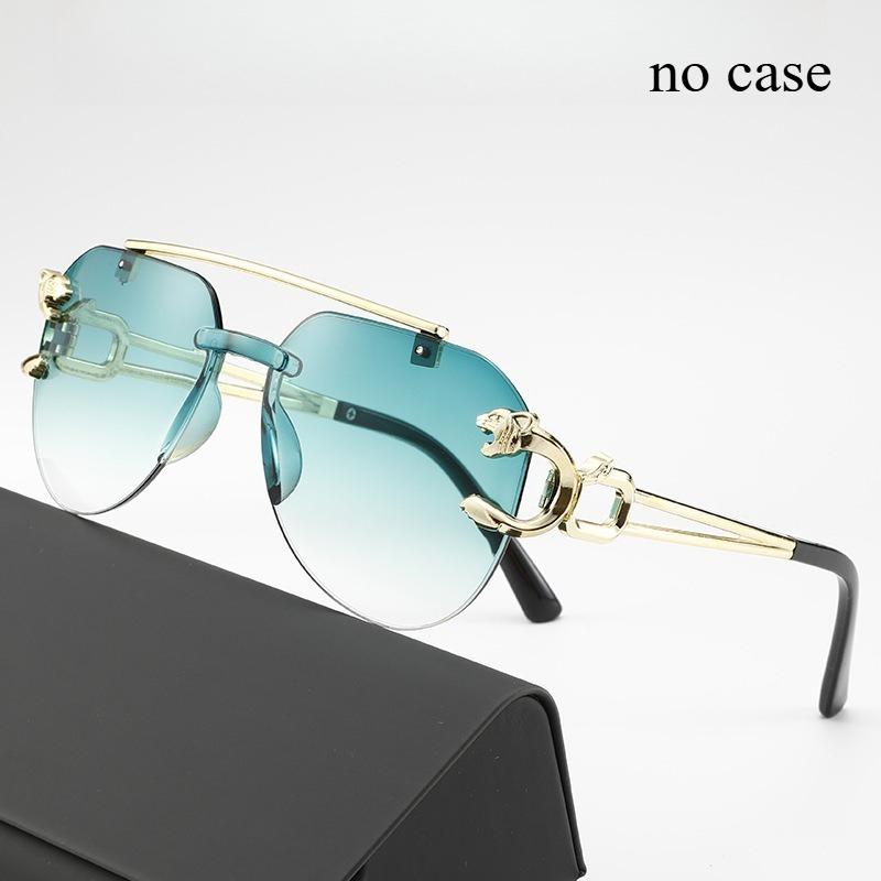 Стильные безободковые солнцезащитные очки высокого класса с двойной перекладиной и зеркальными оправами с изображениями льва и тигра для смелого и эффектного образа