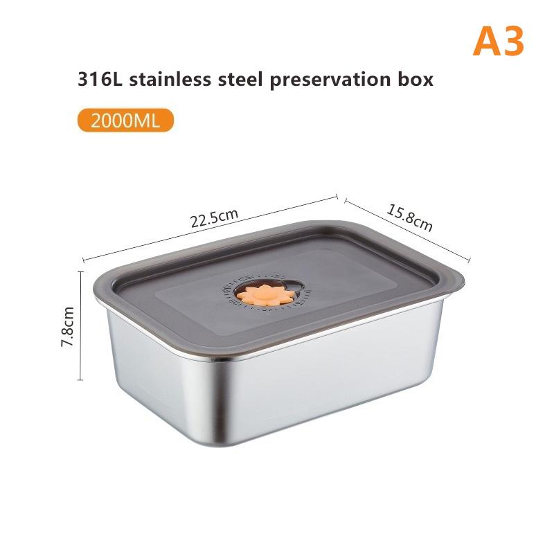 Stainless Steel Food Crisper Sealed Leak-Proof Box Refrigerator Freezer Storage Box Bento Organize Box