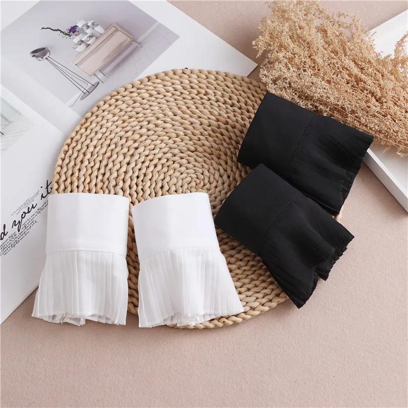 Women Lace Pleated Flare Sleeve False Cuffs Chiffon Detachable Sleeve Ruffles Fake Cuffs Wristband Clothing Accessory