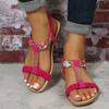 Summer Flat Sandals for Women 2025 Rhinestone Elastic Back Strap Gladiator Sandals Woman Comfortable Non Slip Beach Shoes