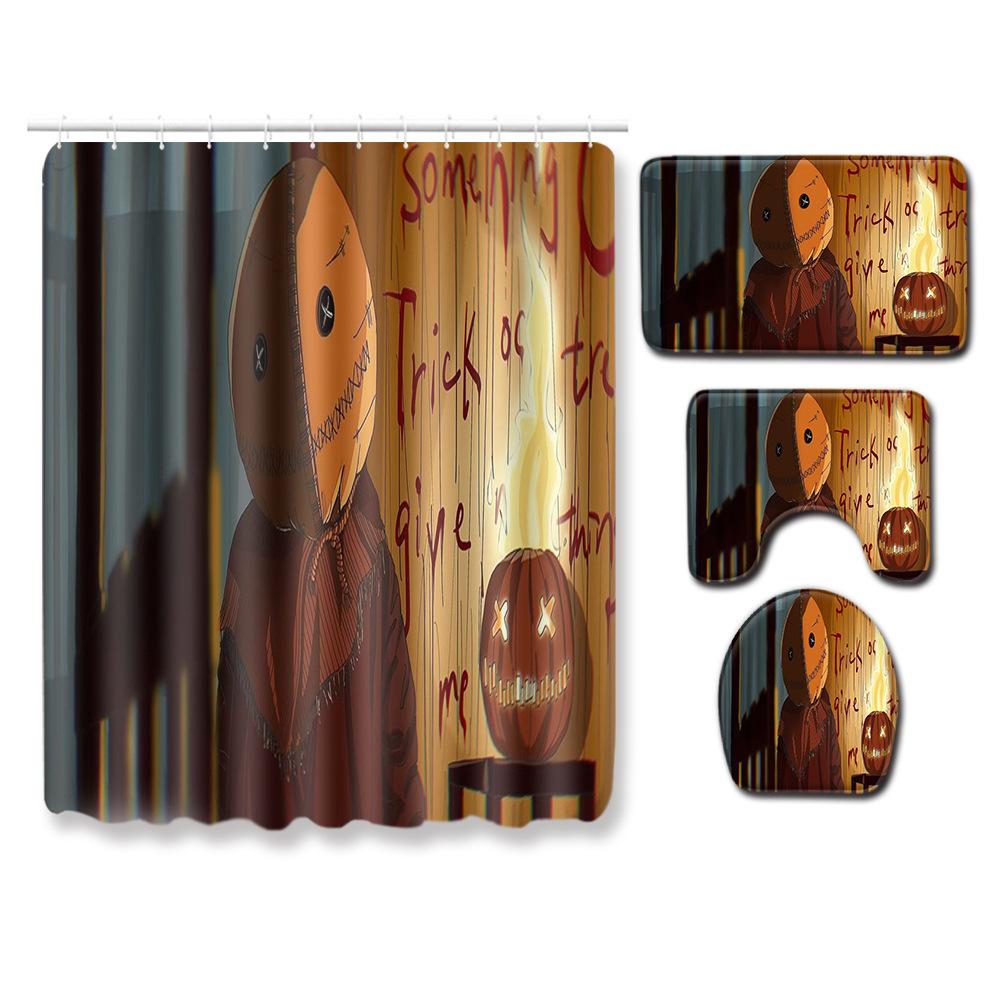 Halloween Shower Curtain Floor Mat Combination Four-Piece Set Kitchen Absorbent Non-Slip Carpet Bedroom Door Mat