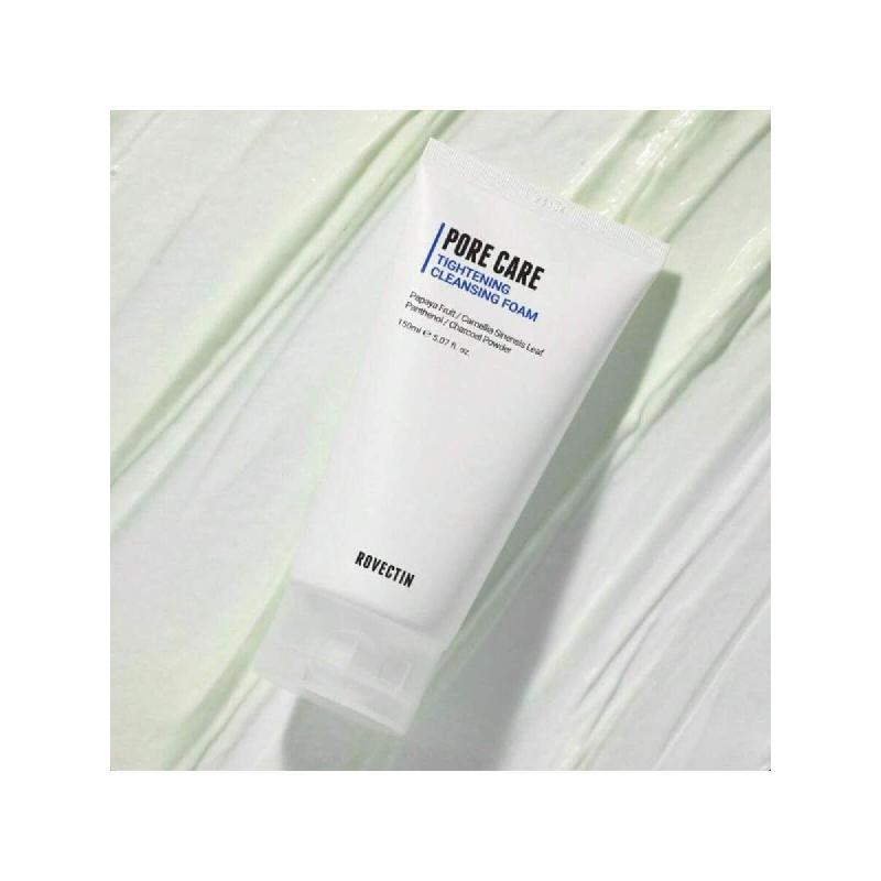Rovectin Pore Tightening Cleansing Foam 150ml | Green Papaya, Glycerin, Charcoal Powder, AHA/BHA/PHA For Refining Pore Size, Non-Irritating  | Vegan