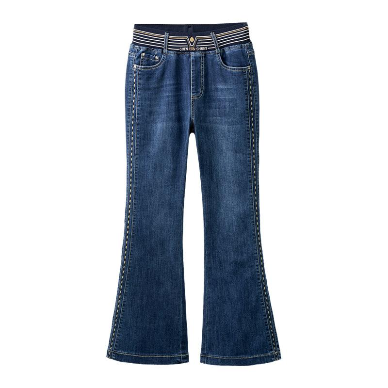 Осенние женские эластичные повседневные однотонные расклешенные брюки с высокой талией