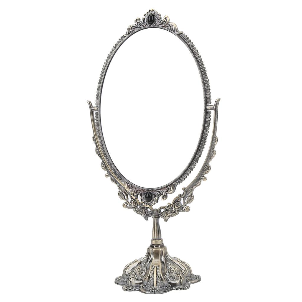 Зеркало для макияжа Европейское Металлическое Ретро Двустороннее Зеркало для Ванной Комнаты Спальни Туалетного Столика(Бронза Большая )