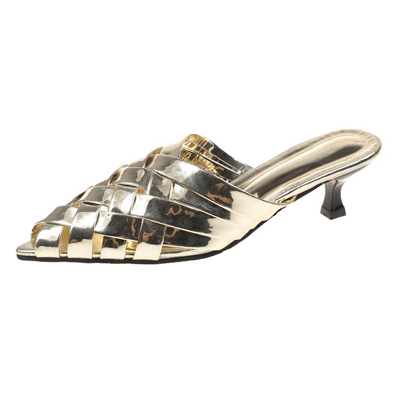 Летние женские тапочки плетеные с острым носком слипоны женские мюли обувь на плоской подошве сандалии обувь платье шлепанцы mujer