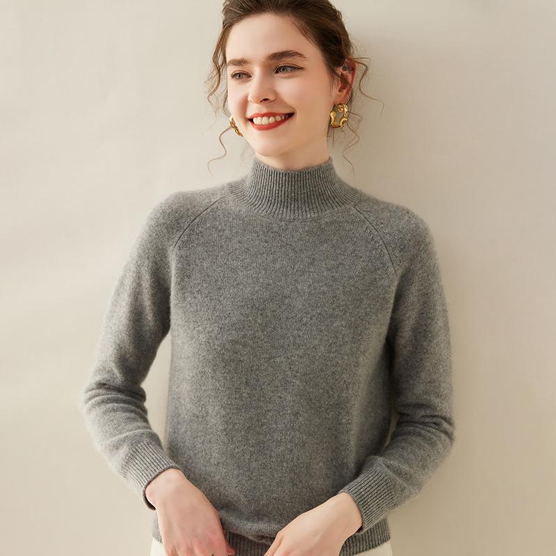 Женский свитер из мягкого кашемира - Плотный, с полувысоким воротником, свободного кроя, однотонный, в повседневном стиле для осени и зимы
