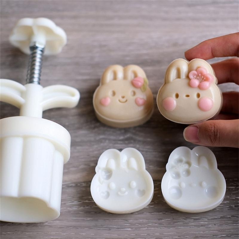 Flower Rabbit Mooncake Mold Mid-Autumn Festival Cake Biscuits DIY Baking Mold Mid-autumn Festival Rabbit Hand Press Mold