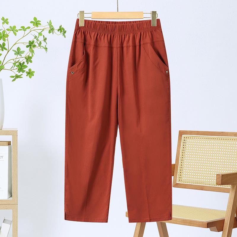 Elastic High Waist Cotton Capris for Middle-Aged and Elderly Women - Summer 2026 Casual Style for Young Mothers.