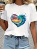 (Азиатский размер) Футболка с принтом в виде сердца, трендовая, милая, женская, модная одежда, футболка с коротким рукавом, женские графические футболки