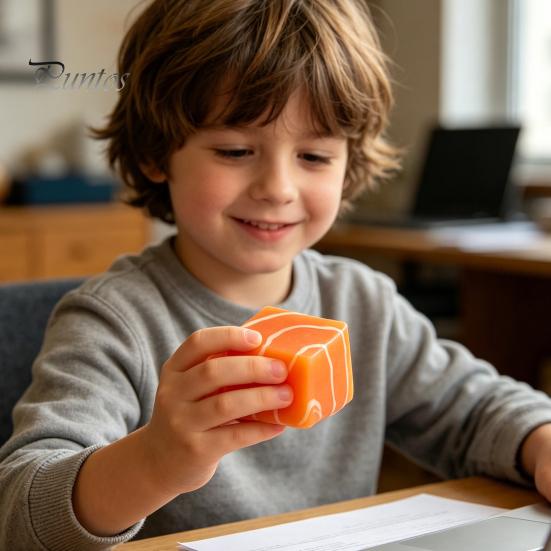 Salmon Stress Relief Toy Thick Cut Squeeze Toy, Realistic Food Sensory Portable Reliever Slow Rising Cube Fidget for Home Office School