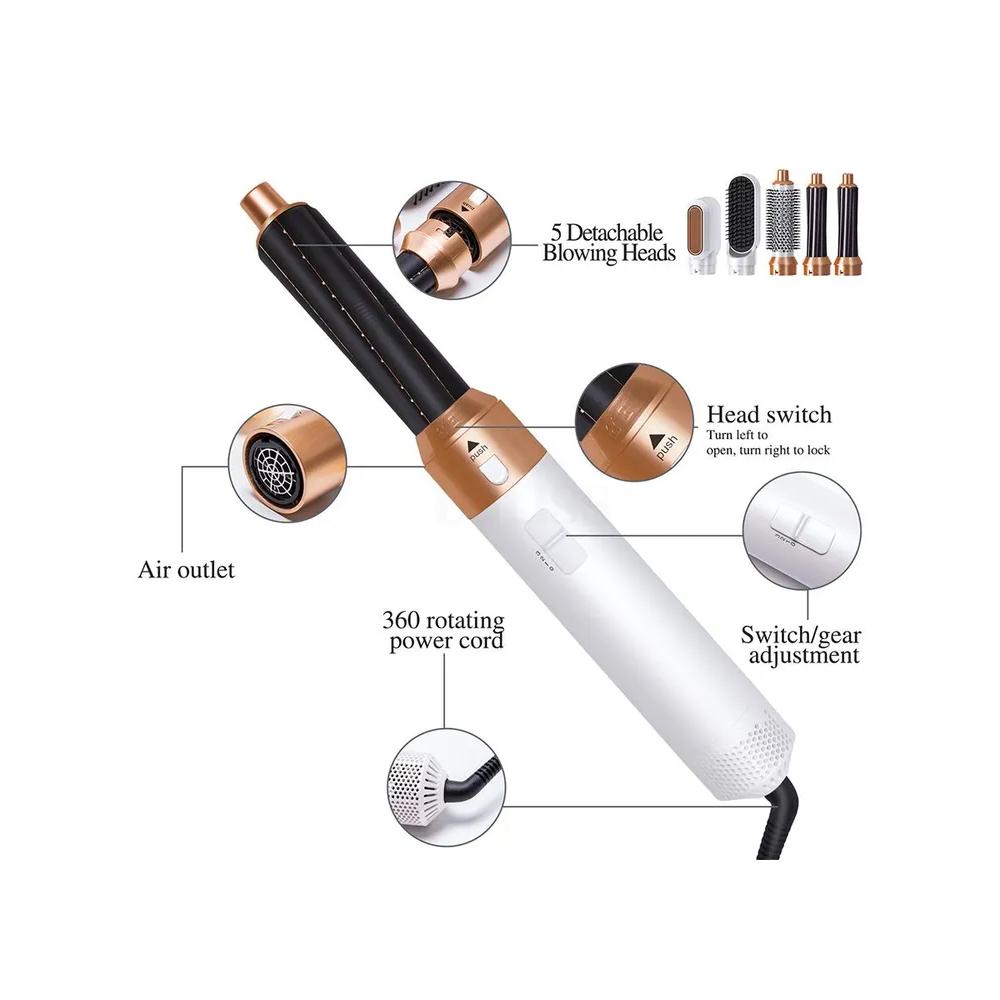 Фен, профессиональный, щетка, выпрямитель, с насадками 5 в 1 / Стайлер, для локонов / Мультистайлер