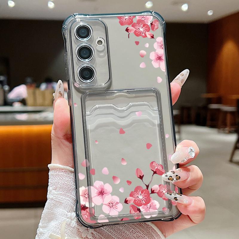 Для Samsung S25 Ultra S24 FE S23 S22 A56 A36 A16 A55 чехол с рисунком сакуры и цветочным узором мягкий силиконовый чехол для карты противоударный прозрачный тонкий чехол для телефона