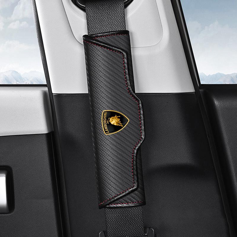 Car Seat Belt Cushion PU Leather Safety Belt Shoulder Protector Pad For Lamborghini Urus Huracan Aventador Premium Accessories PP47