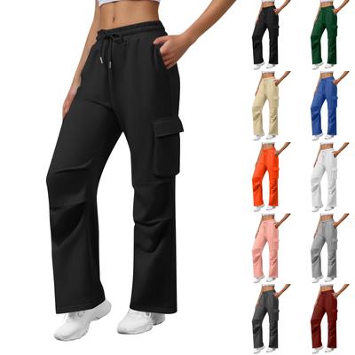 Женские модные универсальные однотонные спортивные штаны прямого кроя с широкими штанинами и боковыми карманами