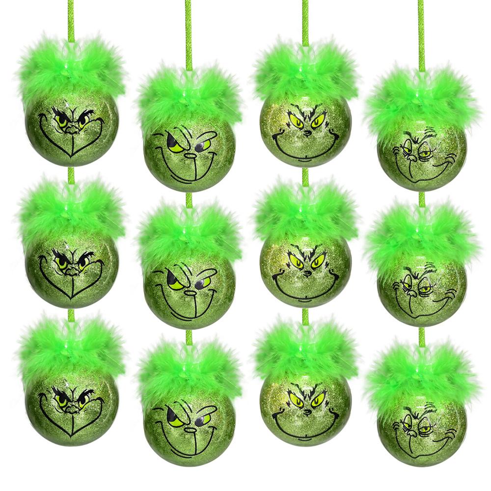 Cute Green Elf Christmas Tree Ornaments Xmas Balls & Fuzzy Hair Christmas Decor