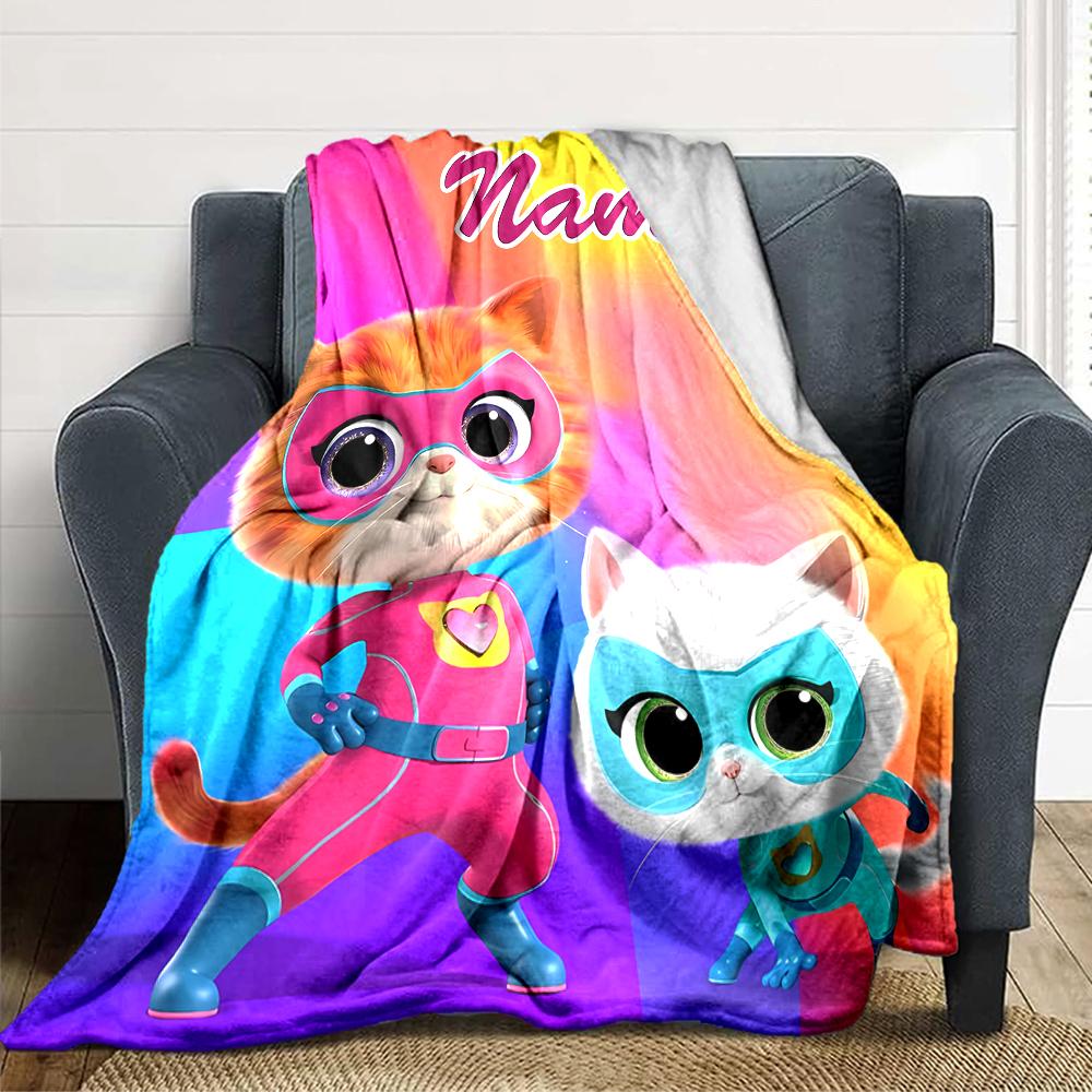 Custom Name Super Kitties Adventure Party Blanket For Couch Bed Plush Cozy Fuzzy Blanket Super Soft Warm Blankets For Fall And Winter 0916265