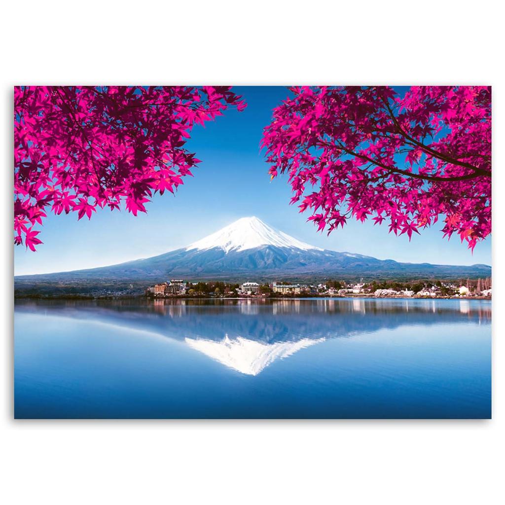 Canvas Print, Mount Fuji Lake and Pink Leaves