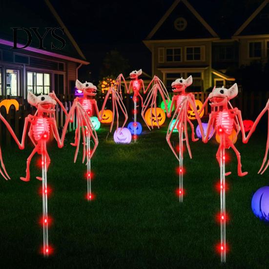 Indoor Wall Hanging Ornaments Solar Halloween Bat Garden Lights, Realistic Skeleton Pathway Decor, Waterproof LED 3D Bone Props Spooky Stake Light for