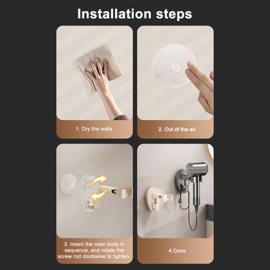 Держатель для фена Yousheng на присоске, высокая грузоподъемность, простая установка, настенное крепление без сверления, вращающаяся на 360 градусов подставка для фена