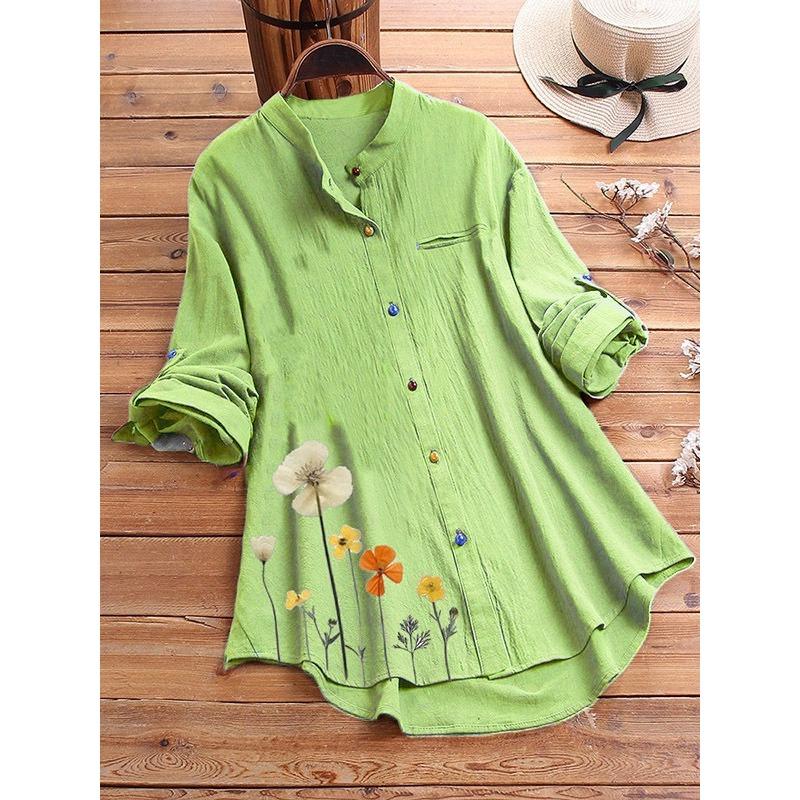Женская рубашка на пуговицах с круглым вырезом, классическая модная рубашка с длинными рукавами и цветочным узором, офисная рабочая рубашка, блузка