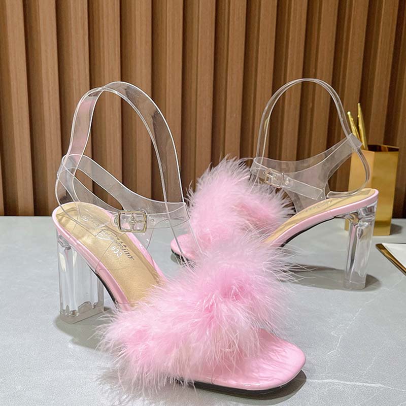 Женская обувь, пикантные однотонные модные сандалии на высоком прозрачном каблуке с кристаллами на плоской подошве, серия Fairy B88, каблук 9 см LFD