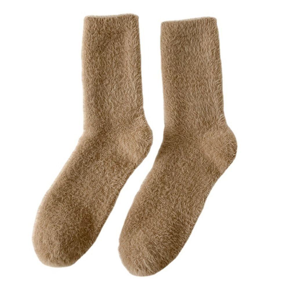 Solid Color Thick Fashion Trendy Middle Tube Hosiery Mink Velvet Man Socks Korean Style Socks