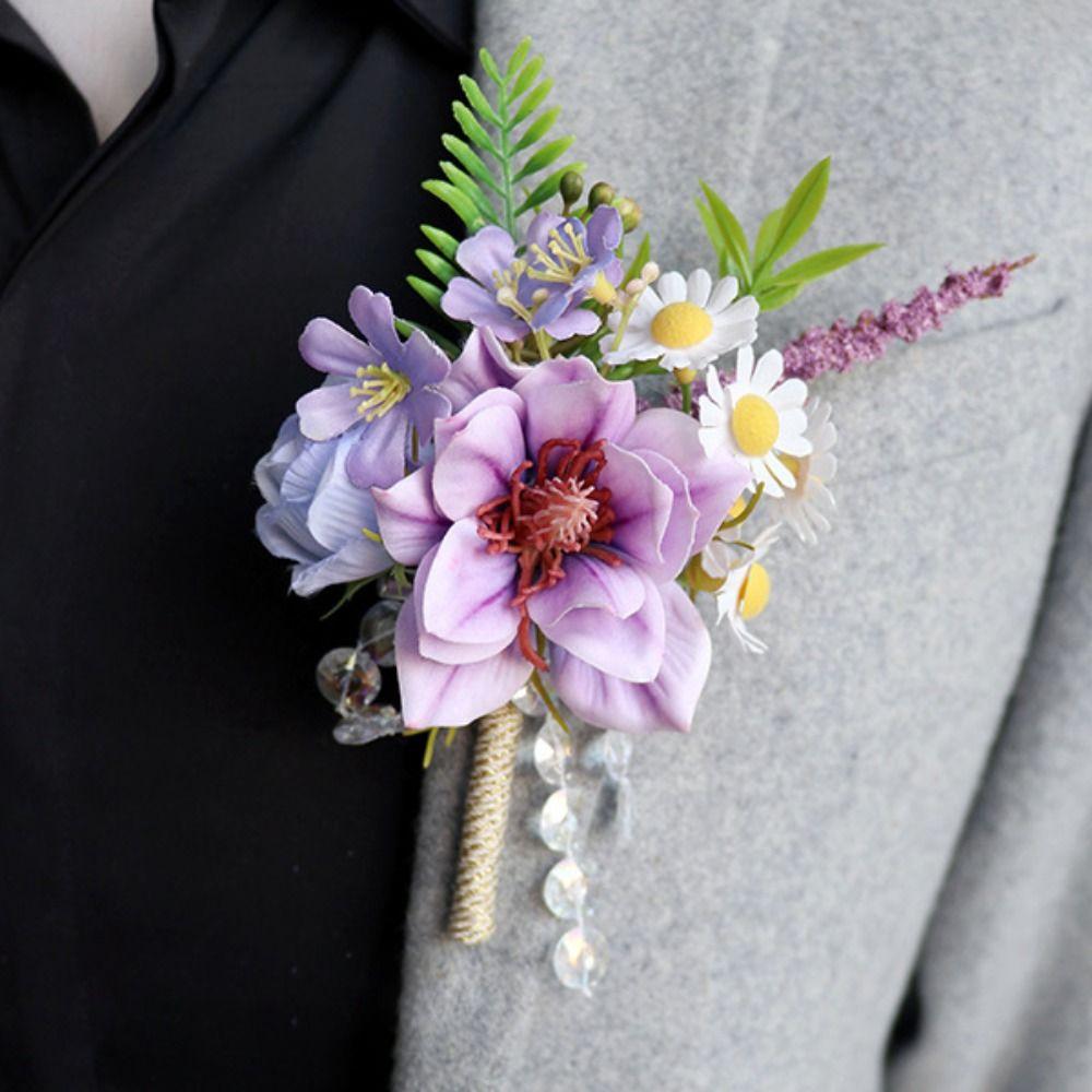 Handmade Groom Boutonniere Artificial Flower Wrist Corsage Bridal Corsage Wedding Accessories