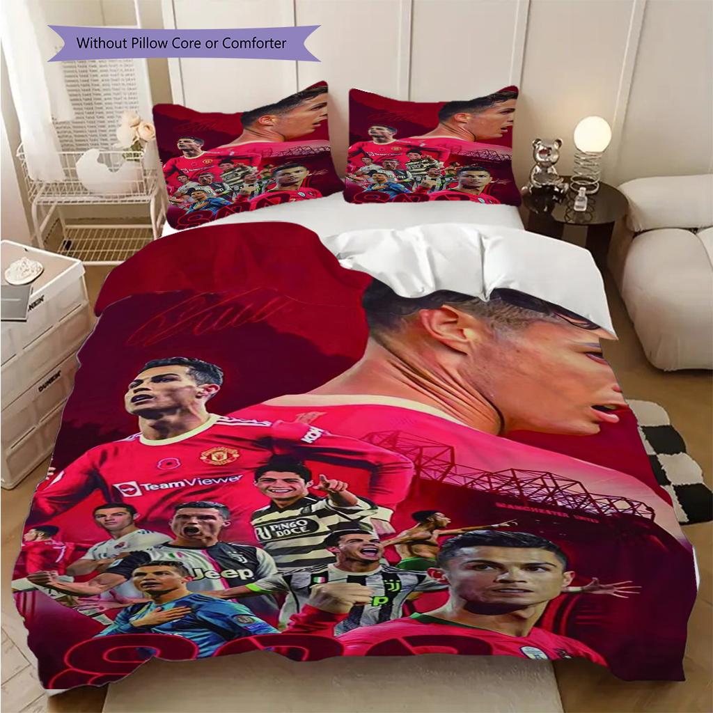 Dynamic Cr Football Action Three-piece set (1 * duvet cover + 2 * pillowcase, without core) 2D Flat Bedding set Soft and comfortable