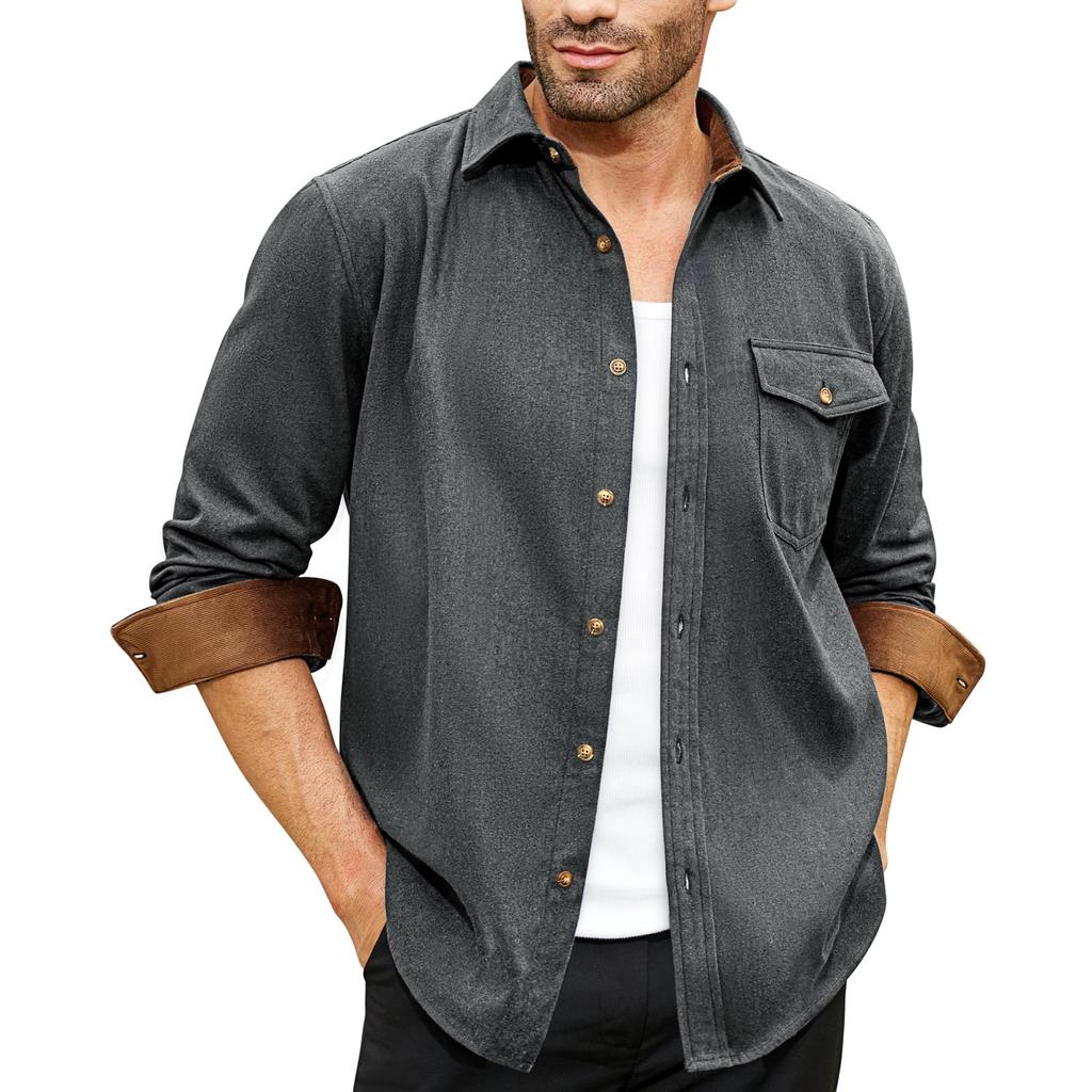 Мужская -цветная Повседневная и модная Рабочая рубашка с длинным рукавом, воротником-стойкой, на пуговицах