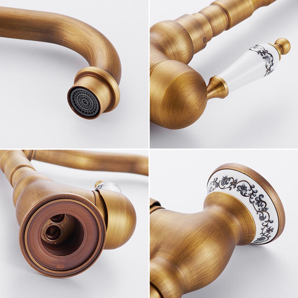 Antique Faucet Brass Single Ceramic Lever 360 Rotatable Basin Vessel Sink Tap Retro Bathroom Kitchen Hot Cold Water Mixer