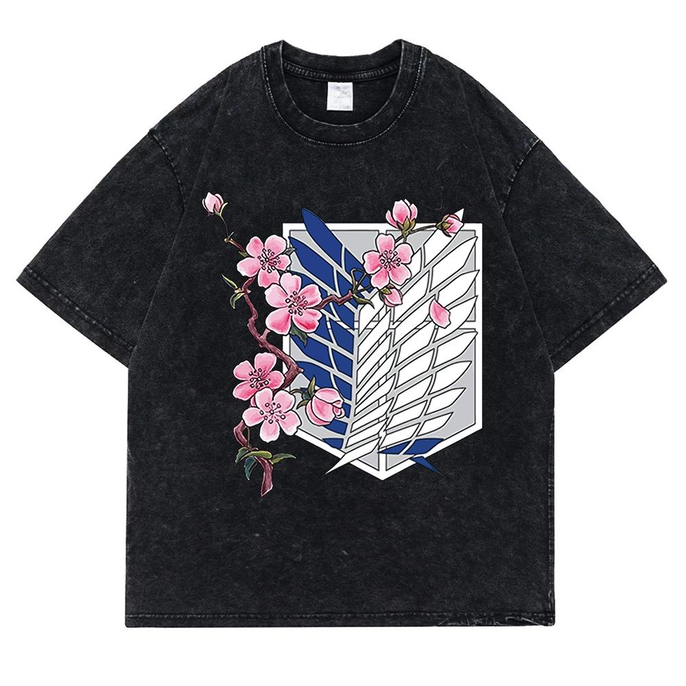 Цветы вишни и крылья свободы, вымытая ретро-футболка со снегом, мужская модная хлопковая одежда, футболки, хип-хоп, свободные повседневные топы