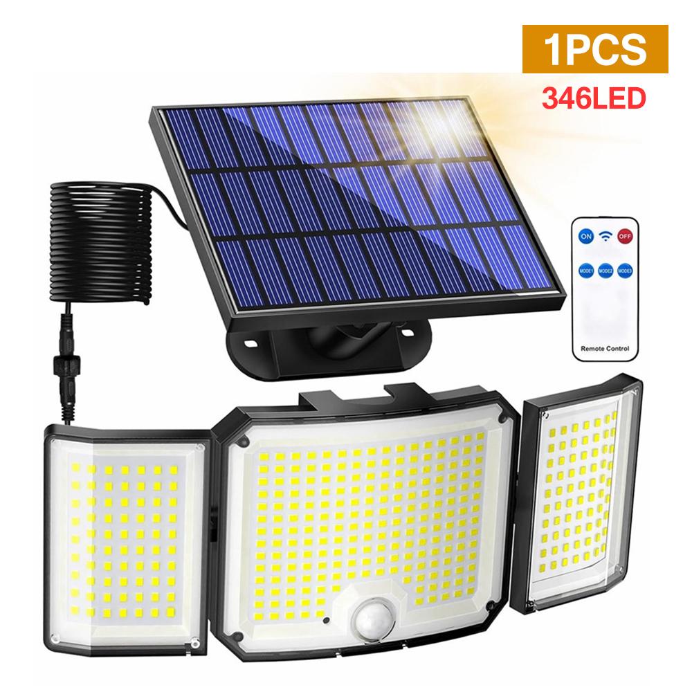 346 светодиодных солнечных ламп с датчиком движения, уличные солнечные прожекторы с дистанционным управлением, водонепроницаемые охранные светильники IP65 для улицы