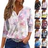 Женские топы с рукавами 3/4 и цветочным принтом, винтажные модные повседневные свободные рубашки с v-образным вырезом, рубашки больших размеров