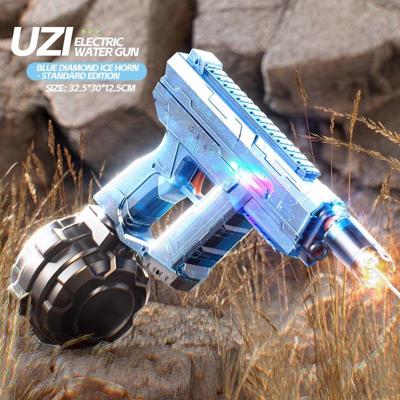 Нетоксичный электрический водяной пистолет Uzi для стрельбы на дальние дистанции с подсветкой, игрушка, полноавтоматический водяной пистолет высокого давления для детей и взрослых