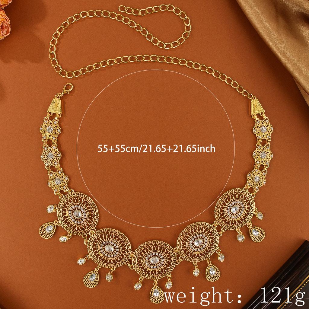 Gold Ethnic Style Alloy Hollow Diamond Waist Chain, Women'S Stage Performance Jewelry Belt