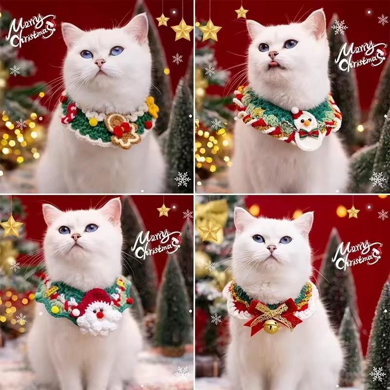 Cute Christmas Pet Scarf - Hand-Knitted Collar for Cat Dog Xmas Tree Decor Accessories