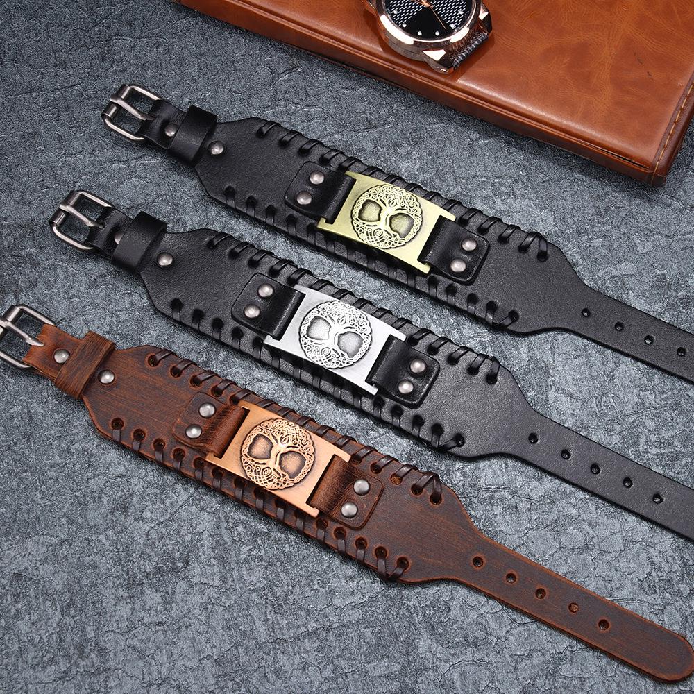 HNSP Винтаж Плетеные Кожаные Браслеты Викингов Для Мужчин Древо Жизни Очарование Этнические Племенные Браслеты Мужские Ювелирные Изделия Подарок Wholesa